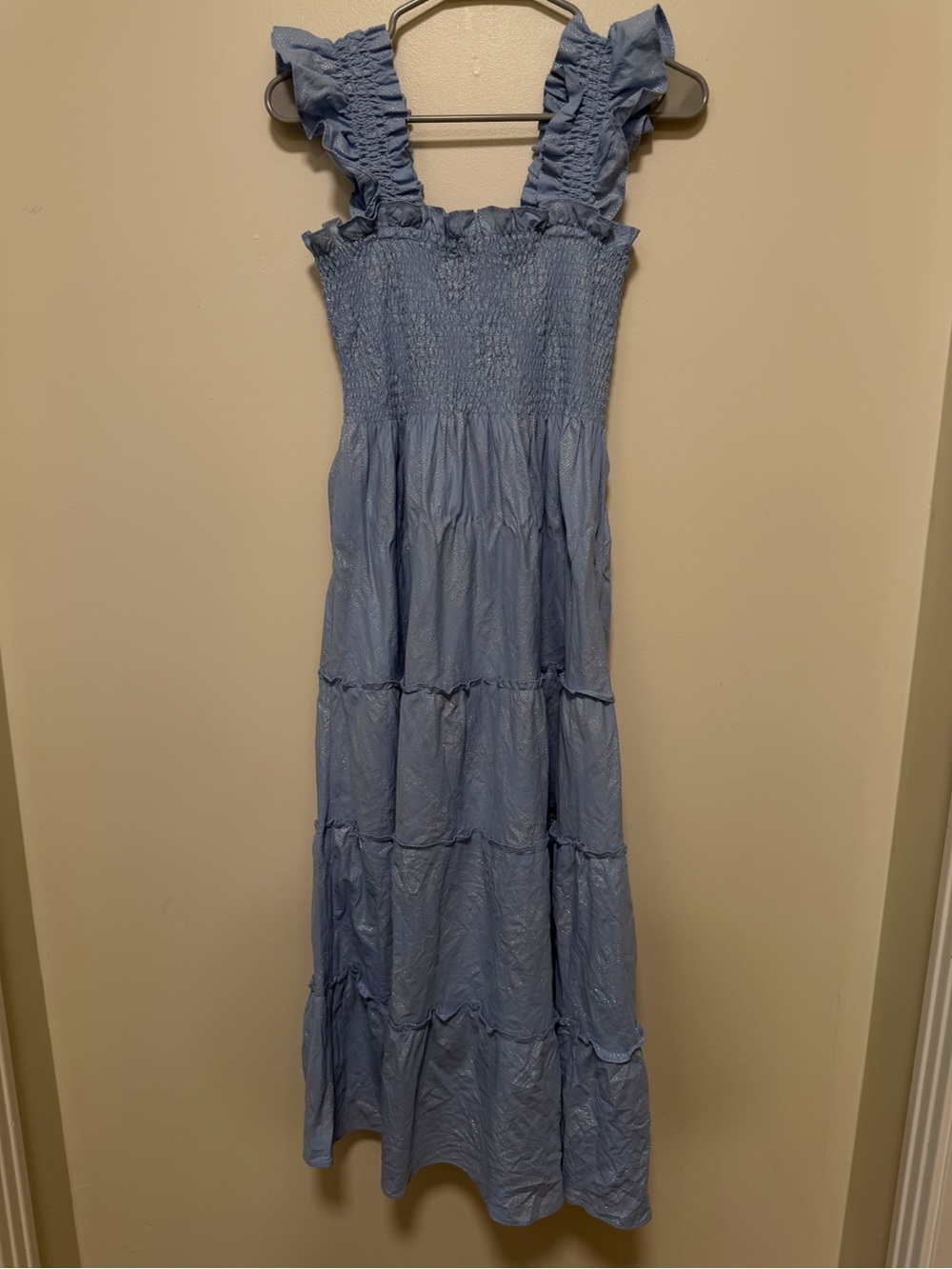 Hill House Dusty Blue Shimmer Smocked Top